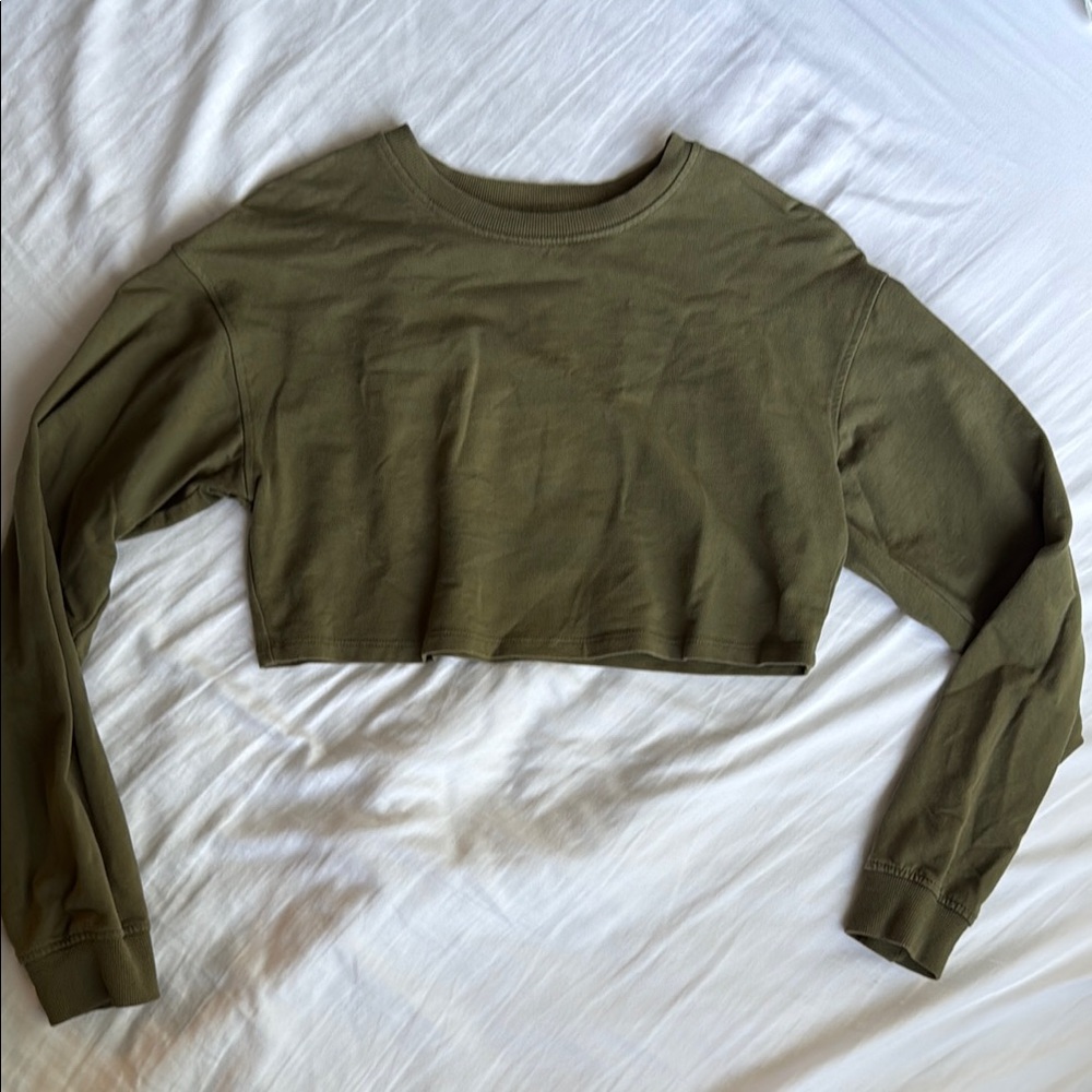 Bershka Green Long Sleeve Crop Sweatshirt